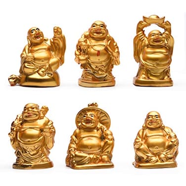 Brass Statu BRABUD 2 Golden Laughing Buddha Figurines with Red Lips Good Gift and Collection Set of 6 2 Gilt
