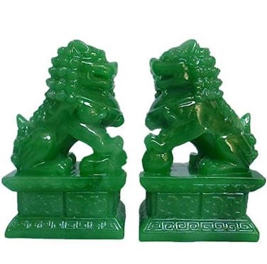 Amperer Briskfeel Feng Shui Porsperity Statues 2 PCS Fu Foo Dogs Pair of Green Guardian Lion Best Housewarming Congratulatory to Ward Off Evil Energy Home Feng Shui Decor