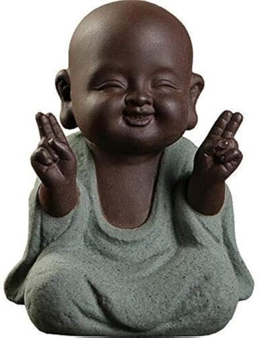 Kingzhuo Ceramic Tiny Cute Buddha Statue Monk Figurine Creative Baby Buddha Crafts Adorable Ornaments Classic Delicate Ceramic Arts and Crafts Small 7 x 10 CM Green