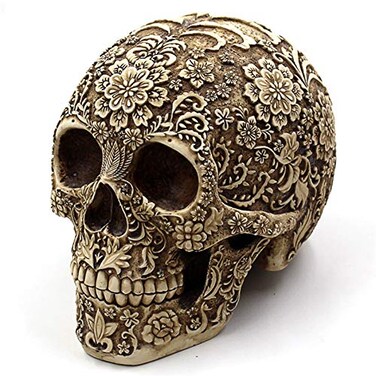 UJOY Creative Skull Flowers Sculpture 81 Human Head Skeleton Statue Collectible Halloween Decoration Home Decor