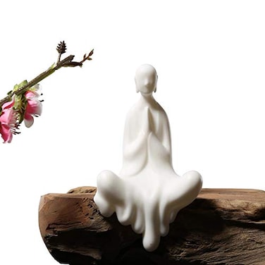 Kingzhuo White Ceramic Cute Sitting Buddha Statue Beautiful Sculpture Praying Hands Meditation Monk Figurine Peaceful Little Statue Home Decor Ornaments Delicate Crafts Handmade 4 Inch Tall 1