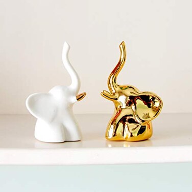 BIHOIB Home Decor Elephant Statues1 Pair Small Decorative Accents for Shelves Livingroom and Bedroom Gold and White