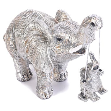 FriyGardcn Cute Elephant Statue Silver Elephant Animal Accents Brings Good Luck Health Strength Decorations for Home Shelf Living Room
