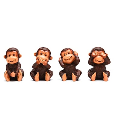 BRABUD Fengshui Resin See no Evil Hear no Evil Speak no Evil Do no Evil Monkey Figurines Set of 4 Home Office Desk Decor Statue Collection Brown