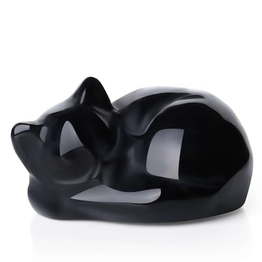 LAIDANLA Black Obsidian Sleeping Cat Statue Healing Crystals Hand Carved Cute Kitten Figurine Sculpture 16 Glossy Gemstone Decor Polished Stone Reiki Office Room Bedroom Desk Home Decoration Gifts