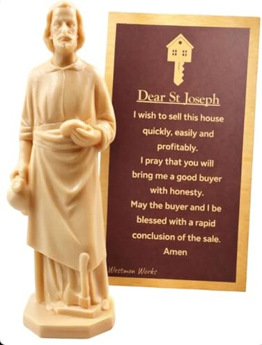 Westmon Works St Joseph House Selling Statue and Double Sided Prayer Card FaithBased Made in The USA Figurine with Prayer for Selling Homes