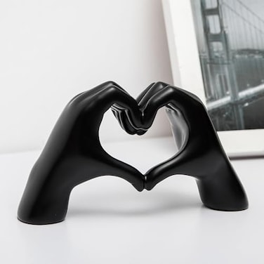 FANTESTICRYAN Small Heart Hands Statues Hand Love Sculpture Cute Decorative Home Decor Ornaments for Living Room Wedding Office Desktop Cabinets Bookshelf Gift for Mom Small Black