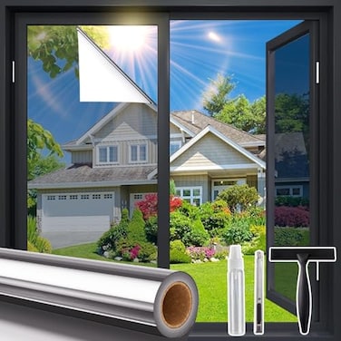 Coavas Window Privacy Film Daytime See Out Not in 98 UV Blocking Heat Control Window Tint for Home with Tools Adhesive Shatterproof One Way Reflective Mirror Film Silver 175 x 787 Inch