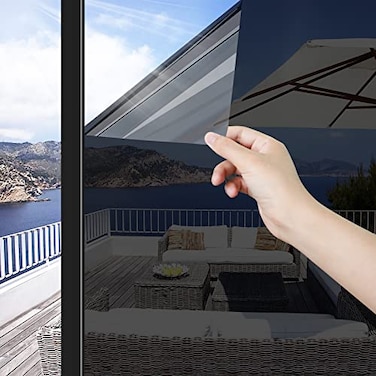 ConCus-T ConCusT One Way Window Privacy Film Daytime Reflective Mirror Film NonAdhesive Static Cling Anti UV Sun Blocking Window Tint for Home Office Black Silver 1181 Inch x 65 Feet