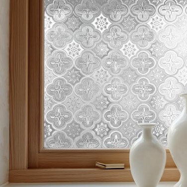 OHTMERU Window Privacy Film Decorative for Front Door Bathroom Static Cling Stained Glass Sticker Opaque Heat Control UV Blocking NonAdhesive for Home Windows 175 X 787 inches