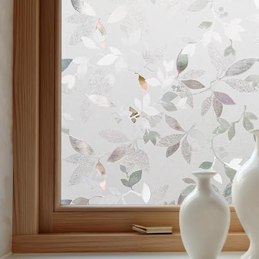 OHTMERU Window Privacy Film Decorative for Front Door Bathroom Static Cling Stained Glass Sticker Opaque Heat Control UV Blocking NonAdhesive for Home Windows Magnolia