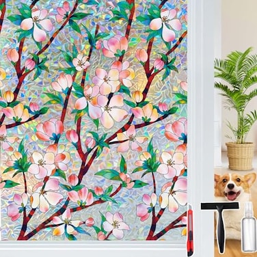 Dwersty Rainbow Window Privacy Film Decorative Window Sticker 3D Static Stained Glass Cling Tint for Home Heat Control NonAdhesive 175 x 787 inches
