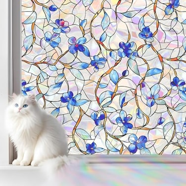 somwise SOMWISE Rainbow Window Privacy FilmHeat ControlUV BlockingAntiGlareDay Night Privacy Protection Decoration for Home BathroomGlass DoorStatic ClingRenterFriendly with Installation Tools