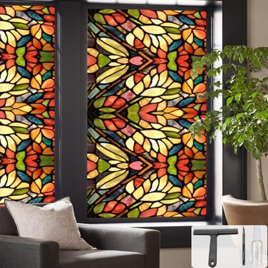 simpaste Window UV Protection Privacy FilmNonAdhesive Static Cling Decorative Window Film with Installation ToolsStained Glass Window Film for KitchenStudyBathroomand Shower Doors177 x 394 inches