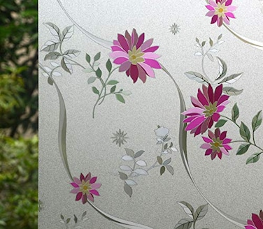 VSUDO 1 Roll 177 by 787 Window Film for Privacy Purple Chrysanthemum Pattern Window Tint for Home Window Glass Sticker for Office 968 Sq Ft Total