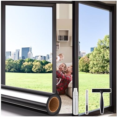 Coavas One Way Privacy Window Film with 3 Tools Reflective Window Tint for Home Daytime Privacy See Out Not in Heat Control UV Blocking Adhesive Covering for Bedroom Office175 x 787InchBlack