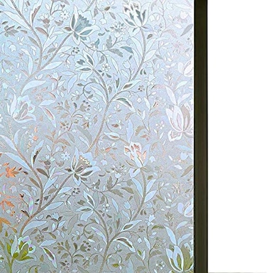 Niviy Excellent Quality 3D Static Cling Window Film NonAdhesive Window Covering Decorative Flower Privacy Film for Window 175 x 785