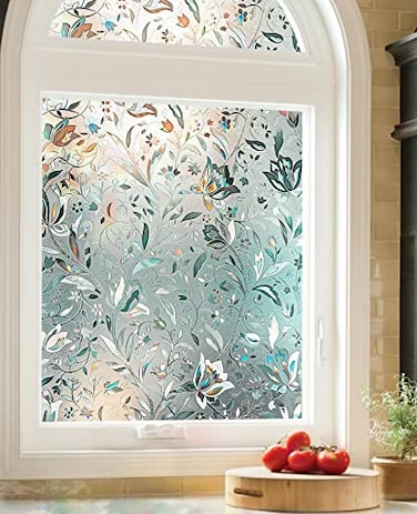 Shackcom Rainbow Privacy Window Film Stained Glass Tulip Pattern 175 X 787inches 3D Decorative Window Stickers Static Cling Heat Control Anti UV and Decorate Your Door Window and Glass