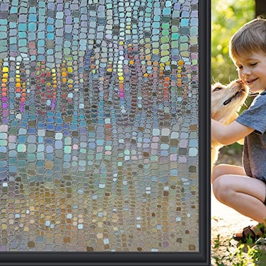 Windimiley Rainbow Window Privacy Film 3D Stained Glass Christmas Decorative Window Clings UV Heat Blocking Holographic Prism Stickers for Home 236 x 785InBrown