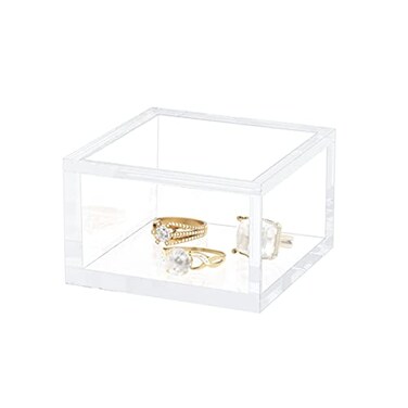 AITEE Small Acrylic Box with Lid Clear Cube Display Case MultiPurpose Box Square for Holding Staples Paper Clips Stamps Display in Office Home