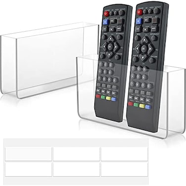 Jetec 2 Pieces Wall Mount Remote Control Holder Acrylic Placed Flat Media Organizer Storage Box with Acrylic Transparent Glue No Need to Drill Holes 75 x 4 x 18 Inch 79 x 4 x 22 Inch Clear