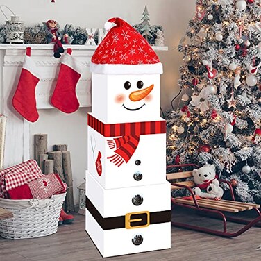 Marspark 4 Pieces Christmas Box Decoration Nesting Decorative Stackable Nesting Christmas Stacking BoxesSnowman