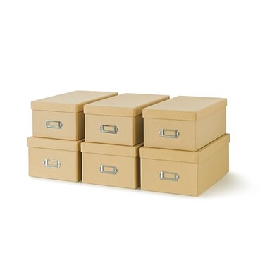 Soul & Soul Lane Kraft Storage Boxes Set of 6 3 Large 3 Medium Keepsake Memory Storage Boxes with Lids Cardboard Organizers with Label Holders for Photos Crafts Decoupage Collectibles