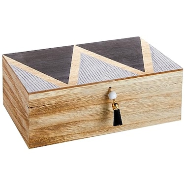Juvale Wooden Box with Hinged Lid Jewelry Storage for Rings Trinkets Decorative Storage Box for Coffee Table Nightstand 95 x 59 x 32 in Pack of 1 Brown