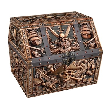 PETCEE Pirate Skull Treasure Box 9x93x8 Large Pirate Treasure Chest for Classroom Chirstmas Treasures Box Rewards Chest Toys and Storage Perfect Classroom Treasures Boxes for Students