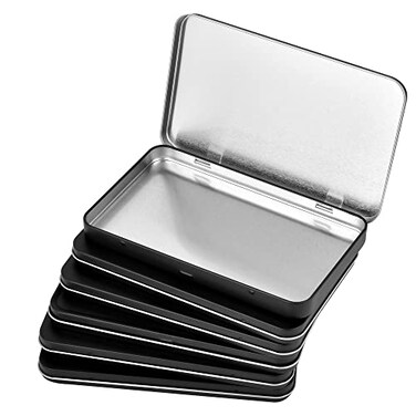 Elesunory 6 Pcs Metal Rectangular Hinged Tin Boxes with Lid Mini Portable Empty Box Container Small Black Tin with Lid for Home or Outdoor Active Storage Black
