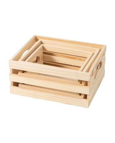 Xhqsulsclac Set of 3 Rustic Wooden Nesting Crates with Handles Decorative Wood Crates Crate Box Wooden Storage Box for Kitchen Office Bedroom Closet Rustic Country Decor