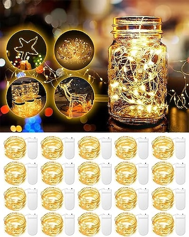 HOBAYS 20 Pack Fairy Lights Battery Operated 33ft 20 LED Mini String Lights Twinkle Lights Copper Wire Firefly Starry Lights for Mason Jars Wedding Party Christmas Centerpiece Table Decorations Warm W
