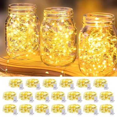 Adamonda 20 Pack LED Fairy Lights Battery Operated3 Features Blinking Slowly Blinking just on 7FT 20 LED Waterproof Mini Twinkle String Lights for Wedding Mason Jars Party Christmas DecorationsWarm Wh