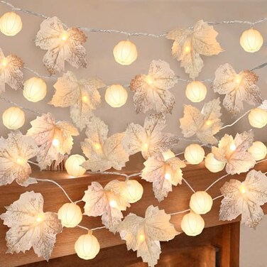 TOPLEE 3 Pack Fall Decor Fall Garland with Pumpkin LightsEnlarged Maples Leaves String Lights Pumpkin Decor 60LED Waterproof Battery Operated Halloween Thanksgiving Fall Decorations for Home Outdoor I