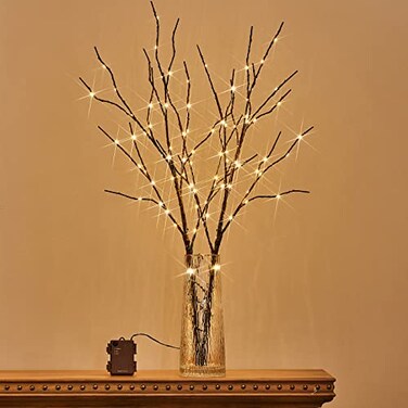 Birchlitland Lighted Brown Branches 32IN 100 LED with Timer Battery Operated Artificial Tree Branch with WarmWillow Branch Lights for Home Bedroom Fireplace Christmas Holiday Decoration