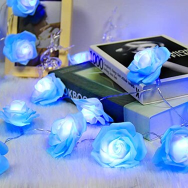 Gee Hut Birthday Decorations Rose Lights Wedding Decor Flower Fairy Lights Valentines Mothers Day Anniversary Proposal Birthday Party Decorations String Light 147FT 30LED Battery Operated Blue