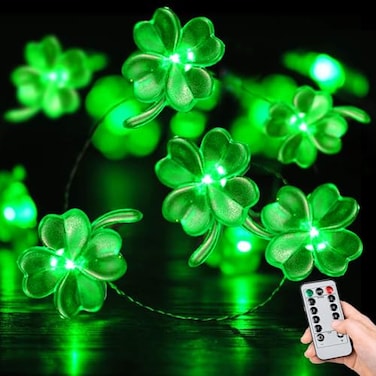 BOHON St Patricks Day Decorations Shamrocks String Lights Battery Operated with Remote 10 ft 40 LEDs Lucky Clover Green Lights for Bedroom Party Feast of Saint St Patricks Day Decoration