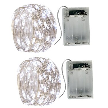 BXROIU 2 x 50LEDs Fairy Lights Battery Operated Silver Wire 2 Mode 164Ft Chains String Lights for Bedroom Christmas Party Decoration Cool White 164
