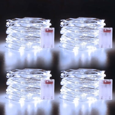 echosari Christmas Fairy Lights Battery Operated 4 Pack 164Ft 50 LEDs Silver Copper Wire Twinkle Lights with 2 Lighting Modes for Bedroom Indoor Outdoor WeddingYard Decoration Cool White