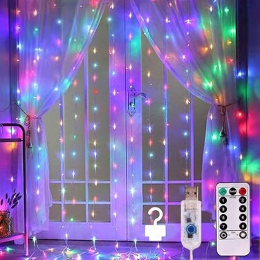 Meliven Curtain Lights String Lights Bedroom 300 LED 98x98Ft Twinkle String Light Decorations for Window Wedding Bedroom Wall Party Backdrop Cute Home Indoor Outdoor Decor String Light Remote Control