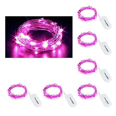 CYLAPEX 6 Pack Fairy Lights Battery Operated 7ft 20 LED Mini String Lights Silver Wire Firefly Starry Moon Lights for Halloween Wedding Mason Jars Party Christmas Centerpiece Table Decorations Pink