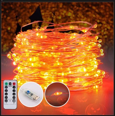 Ehome String Lights USB Fairy Lights Plug in 33 ft 100 LED Twinkle String Lights Silver Wire Lights with Remote and Timer 8 Modes Outdoor Indoor Waterproof Starry Lights DIY Party Wedding Orange