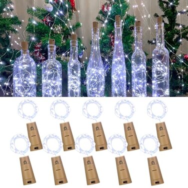 Etinga Wine Bottle Lights with Cork 20 LEDs 66 Feet Silver Wire Cork Bottle LightsFairy Mini String Lightsfor DIY Jar HalloweenChristmasPartyDecorWedding Listing 10 Pack Cool White