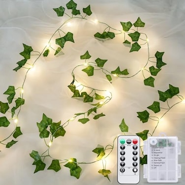 JMEXSUSS 33Ft Vines with Lights Battery Operated 100 LED Ivy Vines with Fairy Lights Leaf with Remote for Bedroom Wall Classroom Dorm Wedding Birthday Party DecorWarm White
