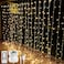 Lighting EVER LE Fairy Curtain Lights Battery Operated USB Plug in Remote 10 x 10 ft Hanging String Lights for Bedroom Wall 300 LED Indoor Outdoor Twinkle Lights for Wedding Party Backdrop Tent Patio