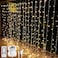 Lighting EVER LE Fairy Curtain Lights Battery Operated USB Plug in Remote 10 x 10 ft Hanging String Lights for Bedroom Wall 300 LED Indoor Outdoor Twinkle Lights for Wedding Party Backdrop Tent Patio