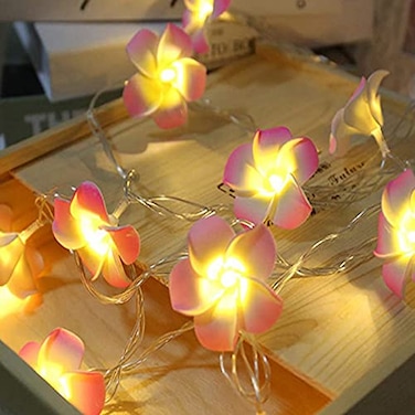 Lxcom Lighting Plumeria Flower String Lights 20LED String Light Hawaiian Foam Artificial Plumeria Flower Battery Powered Fairy Starry Lights for Christmas Party Home Wedding BeachPink