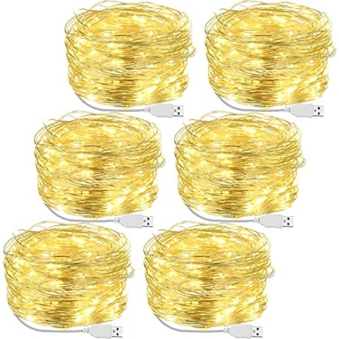 Macarrie 6 Pcs USB String Lights 33 ft 100 LED Fairy Lights Powered String for Christmas Indoor Outdoor Wedding Party Tree Home Festival Garden Decoration Warm White