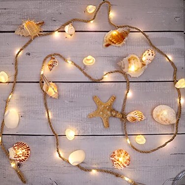 MIYA LIFE Seashell Garland Ocean Light for Beach Decor 72FT 39LED Battery Operated Coastal Garland Magic Conch Shell Beach Decorations for Home Coconut Girl Room Decor