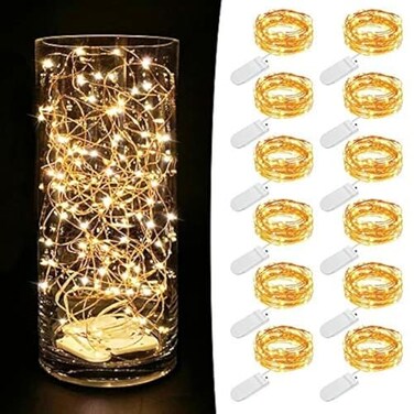 MUMUXI 12 Pack 72ft Fairy Lights Battery Operated String Lights 20 Mini LEDs for Centerpiece Table Decorations Wedding Party Bedroom Mason Jar Christmas Decor Warm White